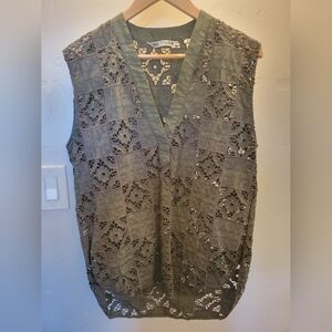 Zara Olive Green Lace Sleeveless Top